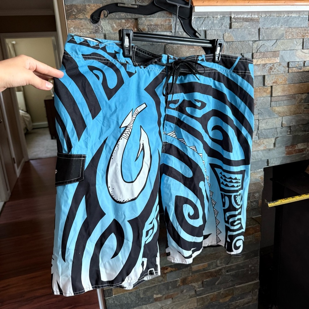 Blue and Black Graffiti Board Shorts